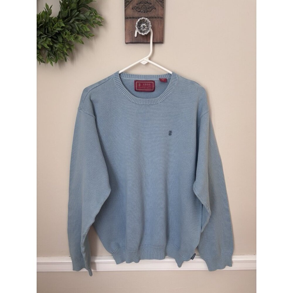 Izod Luxury Sport Mens Size XL Light Blue Cotton Sweater Vintage Wash